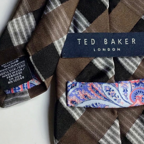 Ted Baker black and brown checkered silk  Tie Tailored in 🇺🇸 Imported Fabric - Picture 1 of 5